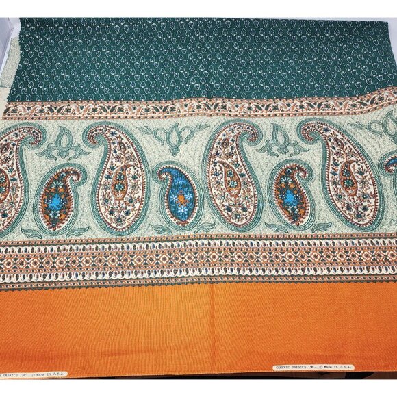 Upholstery Fabric by Concord Border Paisley Green Orange 54" x 42" - Picture 4 of 13